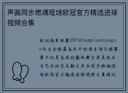声画同步燃魂现场欧冠官方精选进球视频合集